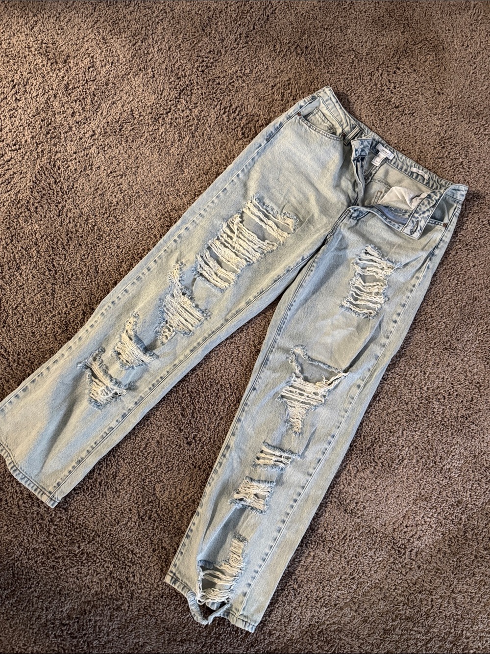 Forever 21 Light Blue Distressed Flare Jeans